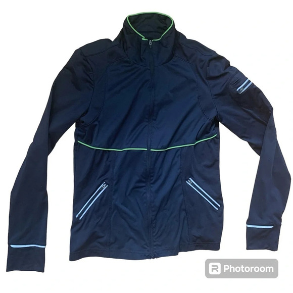 Athleta Jackets & Blazers - Athleta Reflective Jacket Black Athletic Zip Up Size Medium Brat Summer Green